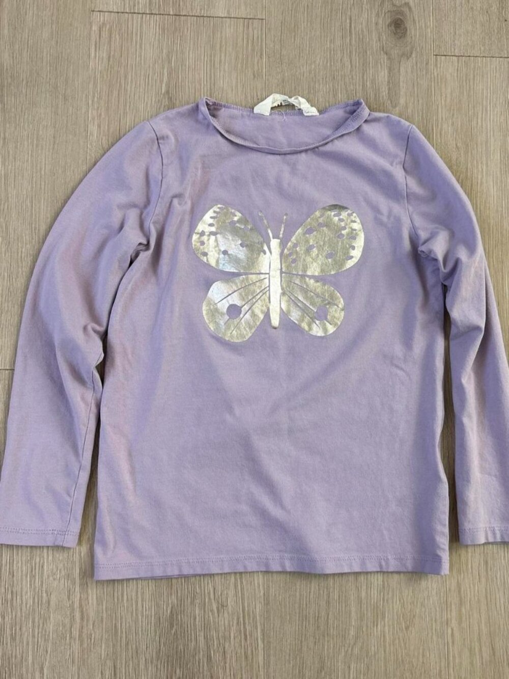 H&M Girls Purple Long Sleeve Shirt 6X/7 Silver Butterfly Graphic Top